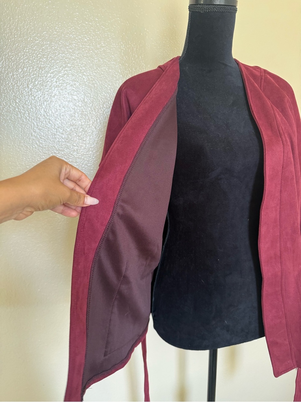 Classic Concepts Burgundy Faux Suede Belted Jacket Cardigan Medium - Picture 6 of 11